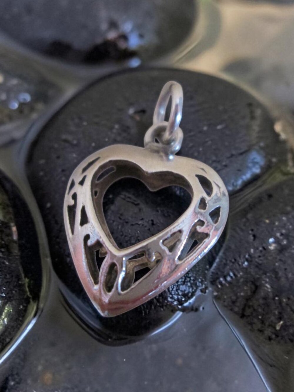 Sterling Silver Charm HEART Open Pierced Work